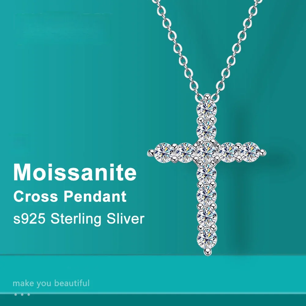 Full Moissanite Cross Pendant Original Sterg Sliver Chain Plated White Gold Fine Necklace For Women Jewelry Full Moissanite Cross Pendant Original Sterg Sliver Chain Plated White Gold Fine Necklace For Women Jewelry