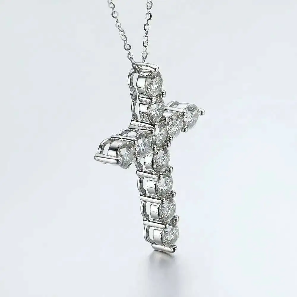 Full Moissanite Cross Pendant Original Sterg Sliver Chain Plated White Gold Fine Necklace For Women Jewelry Full Moissanite Cross Pendant Original Sterg Sliver Chain Plated White Gold Fine Necklace For Women Jewelry