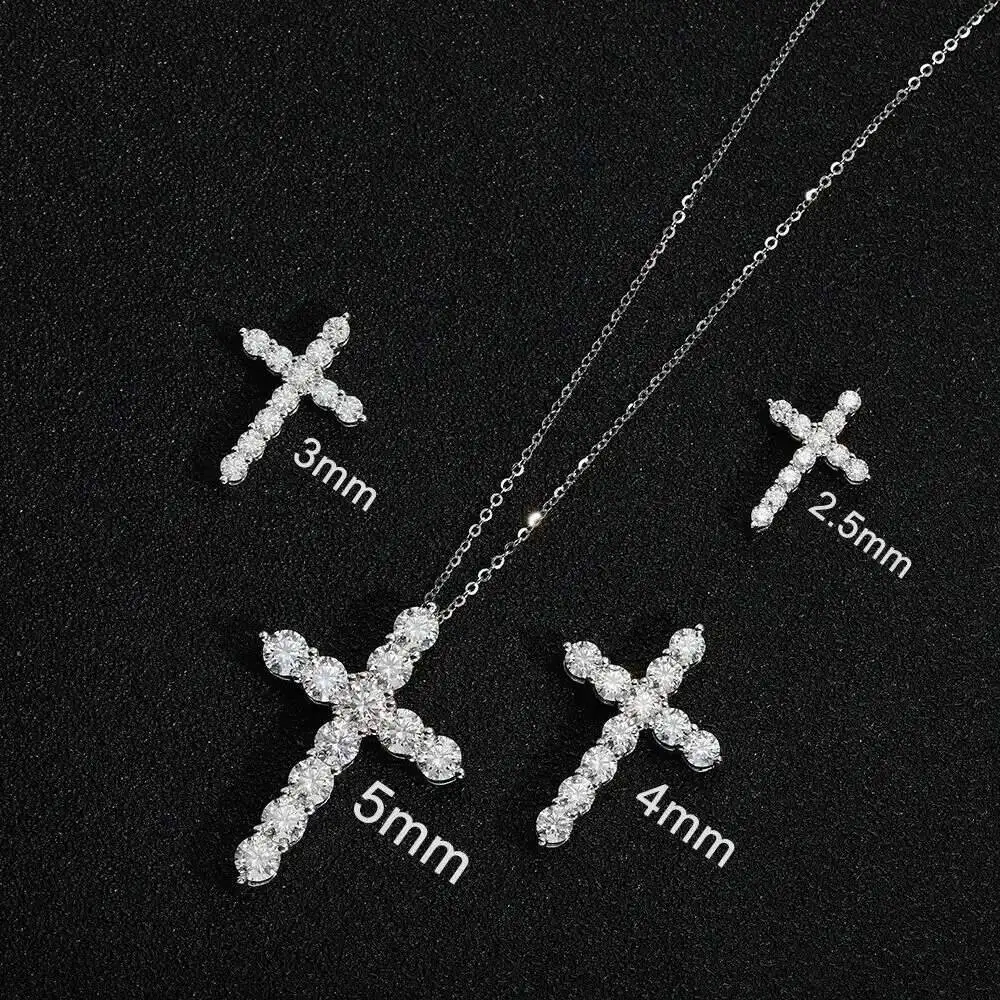 Full Moissanite Cross Pendant Original Sterg Sliver Chain Plated White Gold Fine Necklace For Women Jewelry Full Moissanite Cross Pendant Original Sterg Sliver Chain Plated White Gold Fine Necklace For Women Jewelry
