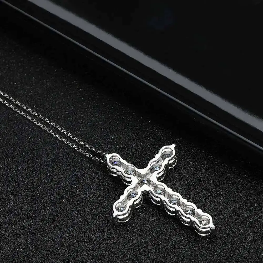 Full Moissanite Cross Pendant Original Sterg Sliver Chain Plated White Gold Fine Necklace For Women Jewelry Full Moissanite Cross Pendant Original Sterg Sliver Chain Plated White Gold Fine Necklace For Women Jewelry