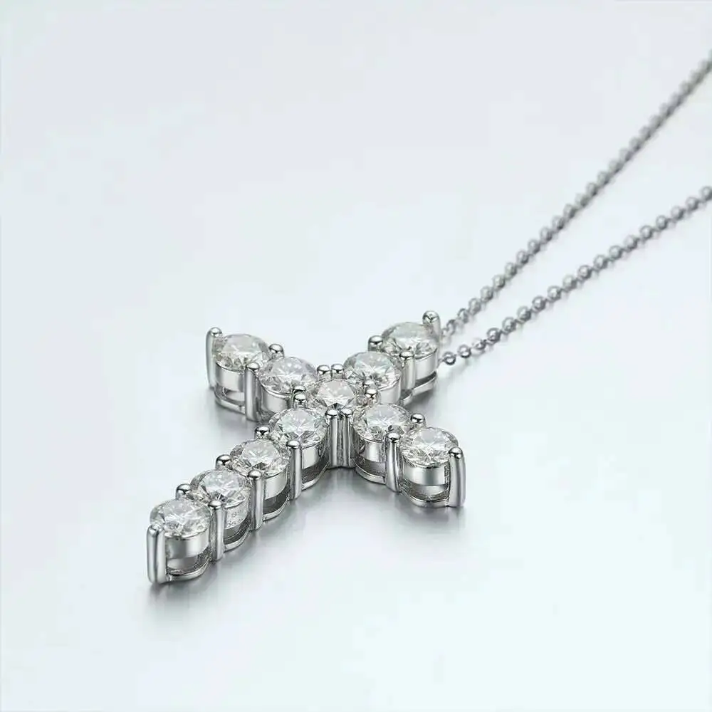 Full Moissanite Cross Pendant Original Sterg Sliver Chain Plated White Gold Fine Necklace For Women Jewelry Full Moissanite Cross Pendant Original Sterg Sliver Chain Plated White Gold Fine Necklace For Women Jewelry