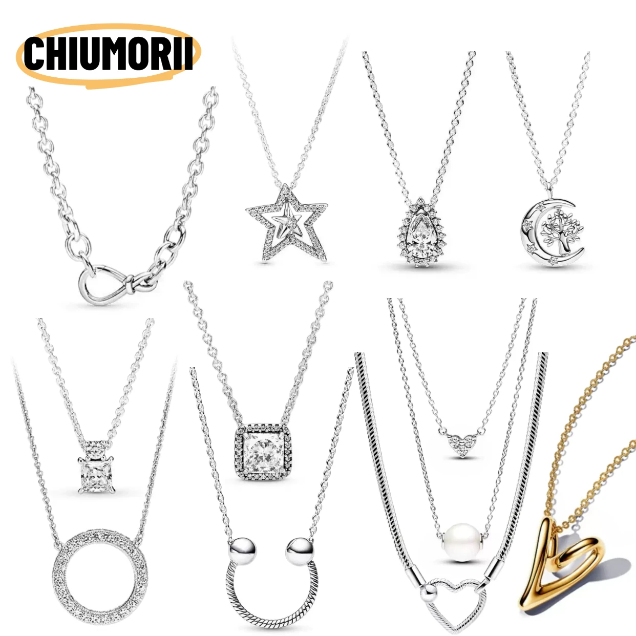 Fashionable Heart Pendant Necklace S925 Pure Silver Zircon Circle Necklace Fit Charms Beads DIY For Women's Jewelry Gifts