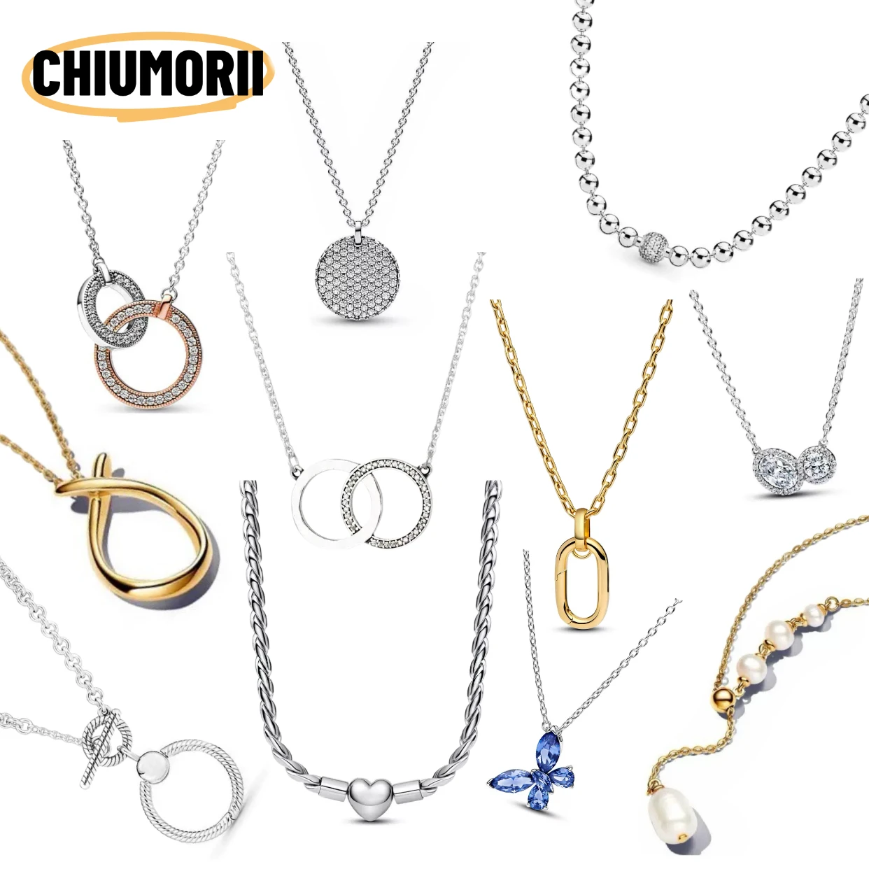 Butterfly Necklace Pendant S925 Pure Silver Circle Necklace Heart Necklace DIY Beads Women's Jewelry Valentine's Day Gift