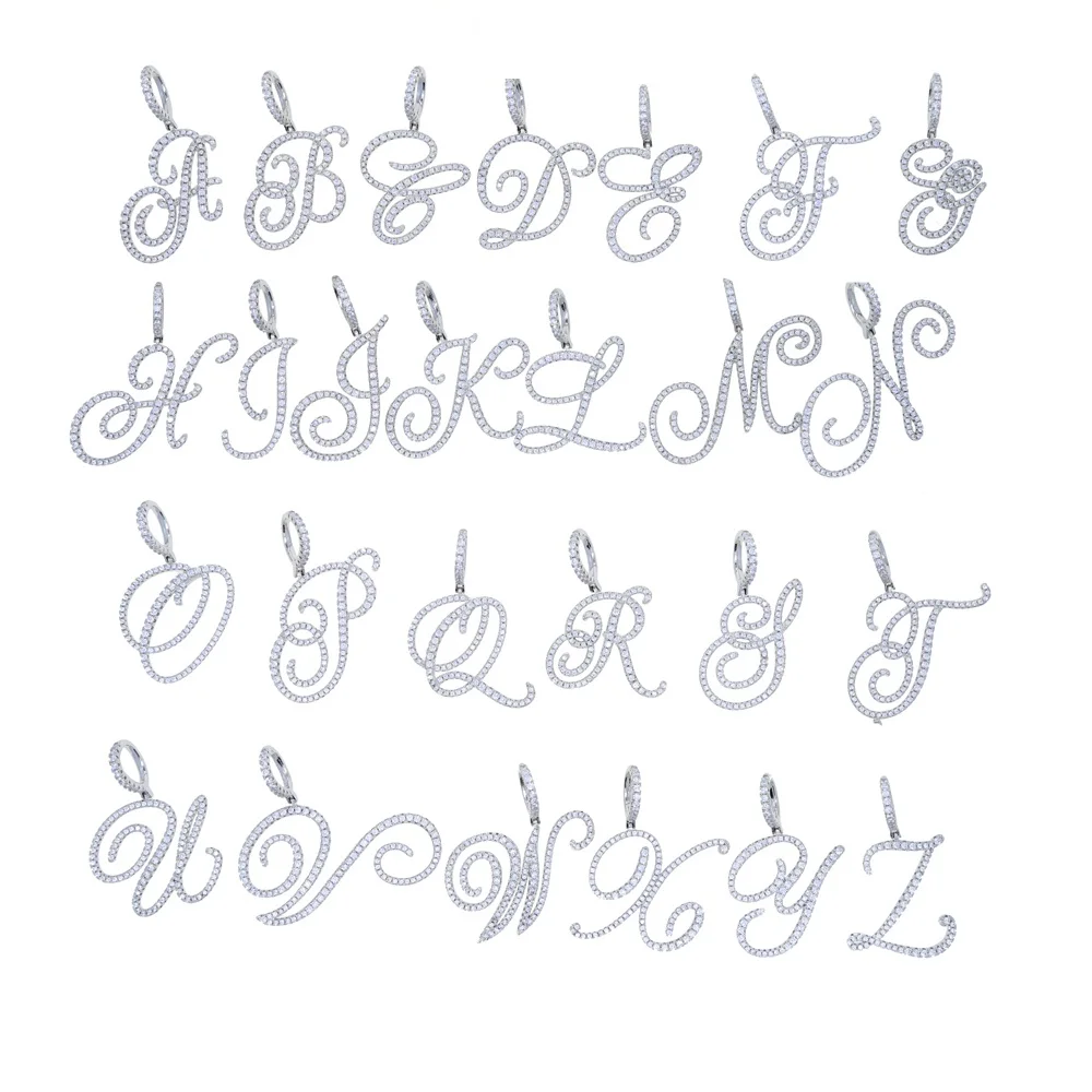 Cursive 26 Initial Letter Pendant Necklace Micro Pave 5A Cubic Zirconia CZ Alphabet Name Jewelry Cursive 26 Initial Letter Pendant Necklace Micro Pave 5A Cubic Zirconia CZ Alphabet Name Jewelry