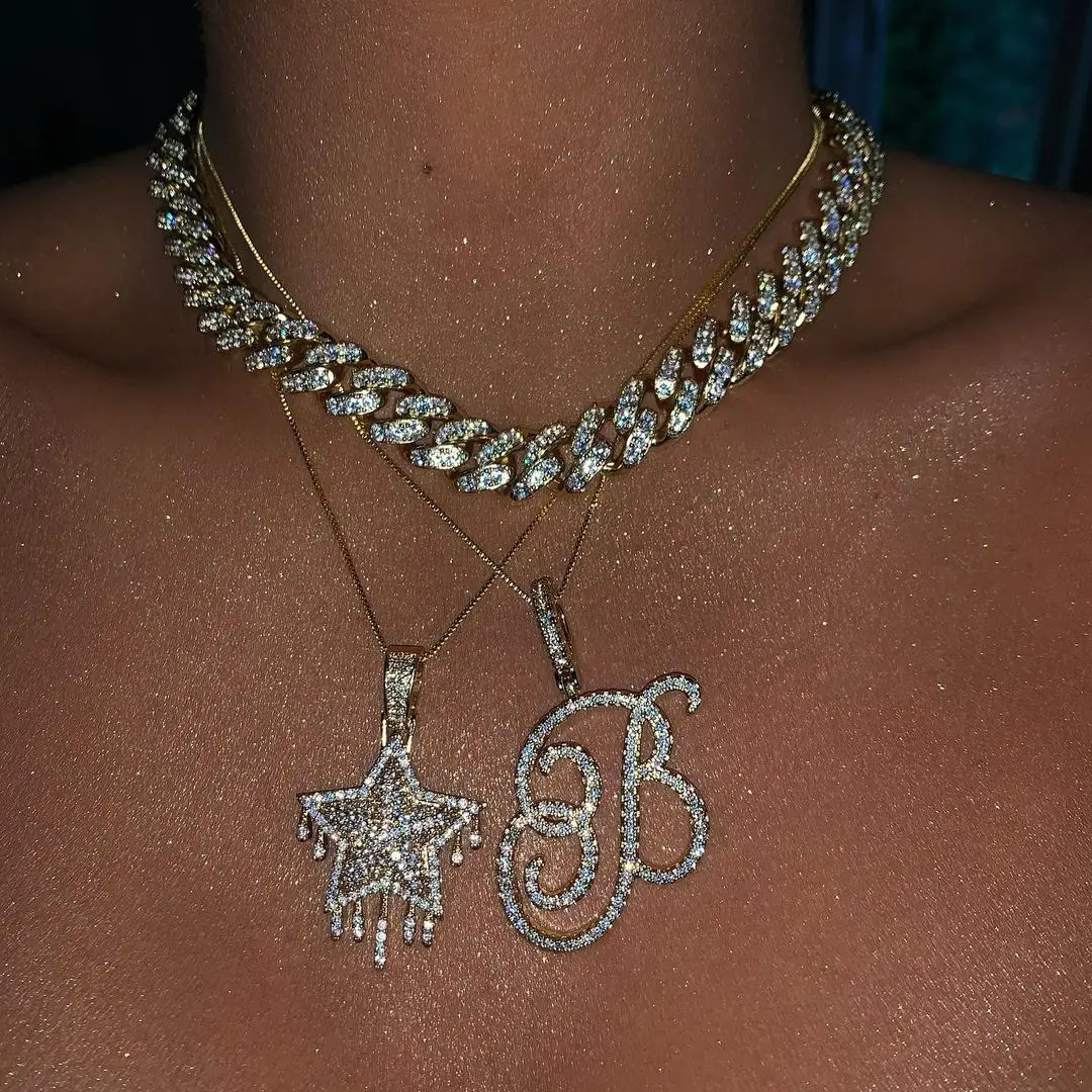 Cursive 26 Initial Letter Pendant Necklace Micro Pave 5A Cubic Zirconia CZ Alphabet Name Jewelry Cursive 26 Initial Letter Pendant Necklace Micro Pave 5A Cubic Zirconia CZ Alphabet Name Jewelry