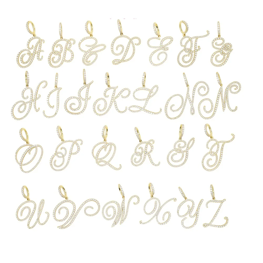 Cursive 26 Initial Letter Pendant Necklace Micro Pave 5A Cubic Zirconia CZ Alphabet Name Jewelry Cursive 26 Initial Letter Pendant Necklace Micro Pave 5A Cubic Zirconia CZ Alphabet Name Jewelry