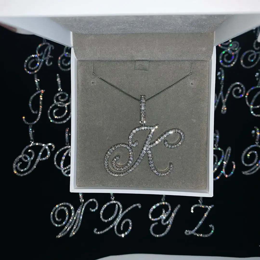 Cursive 26 Initial Letter Pendant Necklace Micro Pave 5A Cubic Zirconia CZ Alphabet Name Jewelry Cursive 26 Initial Letter Pendant Necklace Micro Pave 5A Cubic Zirconia CZ Alphabet Name Jewelry