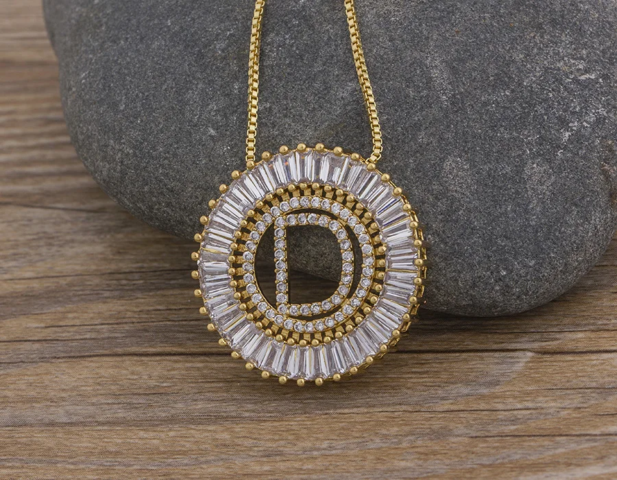Women's Crystal Patterned Letter Pendant Necklace