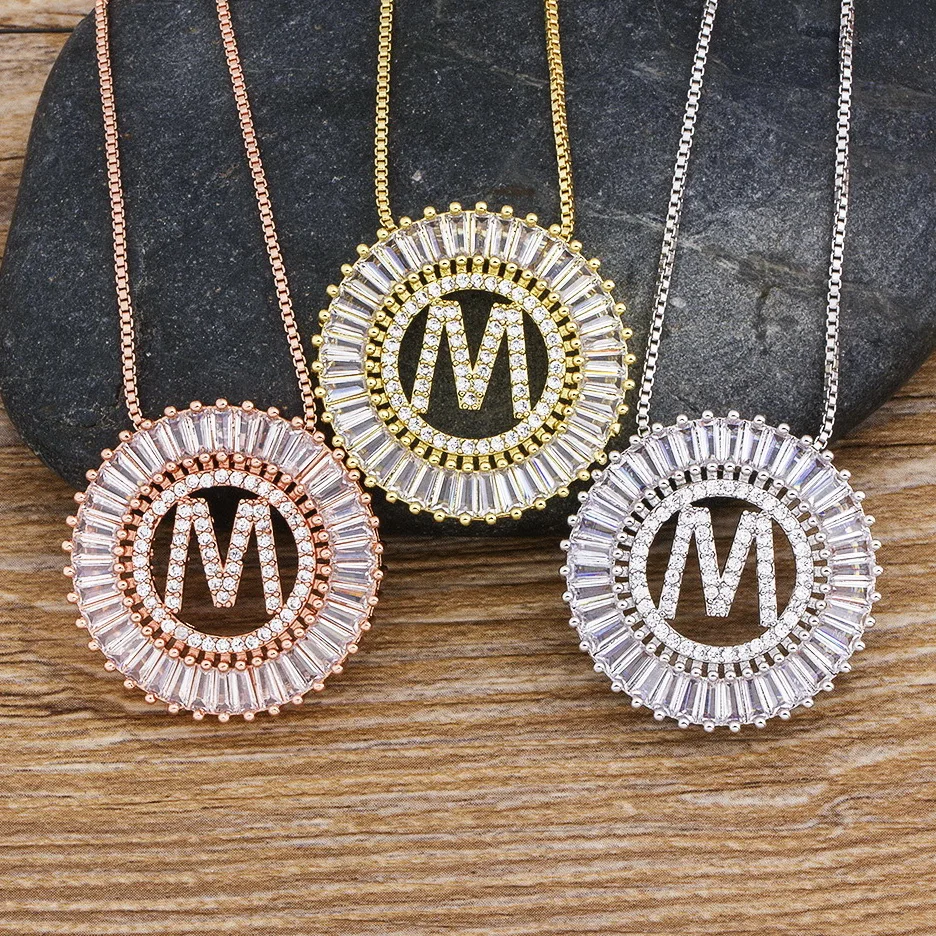 Women's Crystal Patterned Letter Pendant Necklace