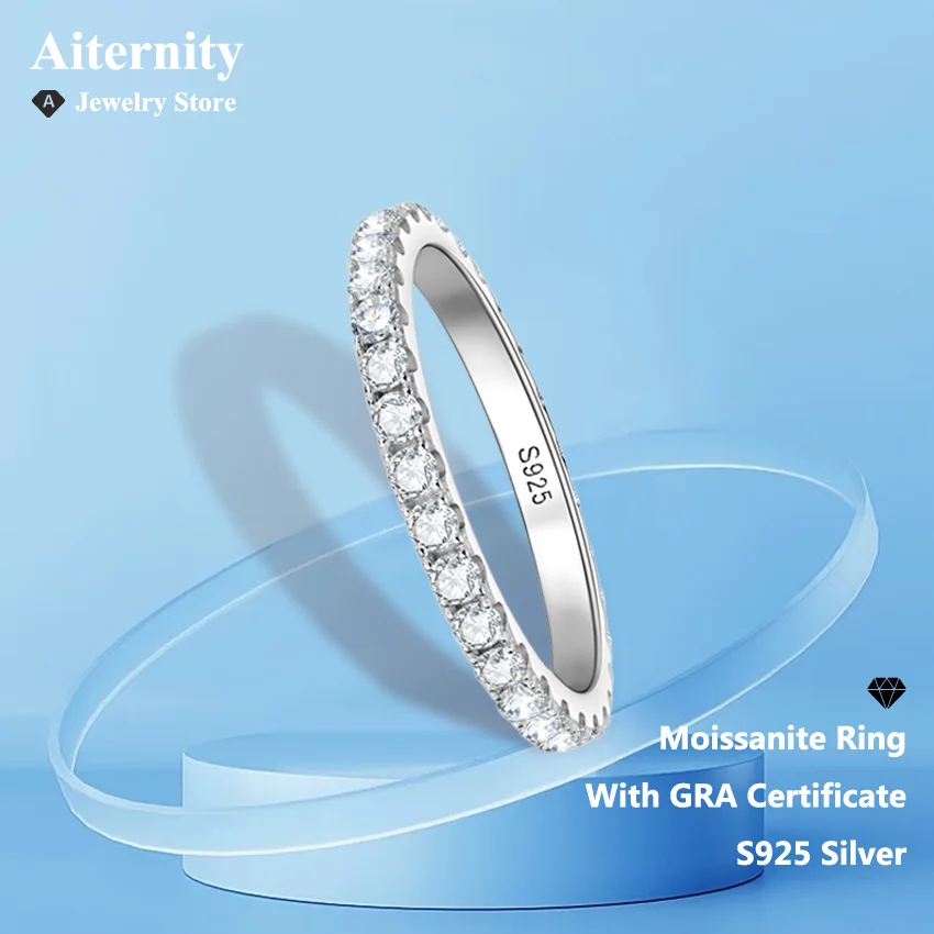 D VVS1 Moissanite Ring 925 Sterling Sliver With GRA Certificate Eternity Band Wedding Engagement Rings For Women And Men