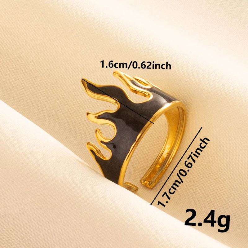 Balck Enamel Gold Plated Heart Fire Evil Eye Stainless Steel Ring Vintage Finger Jewelry Sun Moon Star Rings For Women Men Bague