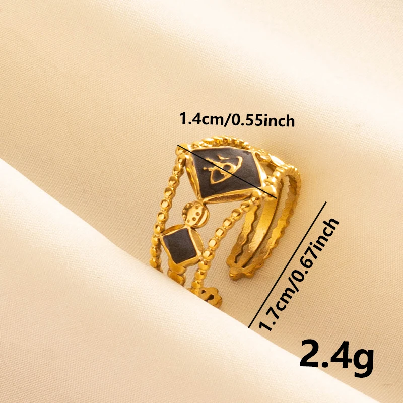 Balck Enamel Gold Plated Heart Fire Evil Eye Stainless Steel Ring Vintage Finger Jewelry Sun Moon Star Rings For Women Men Bague