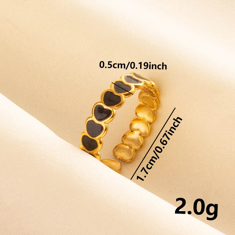 Balck Enamel Gold Plated Heart Fire Evil Eye Stainless Steel Ring Vintage Finger Jewelry Sun Moon Star Rings For Women Men Bague