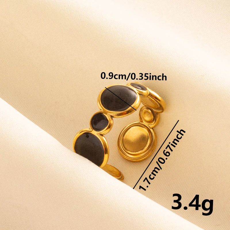 Balck Enamel Gold Plated Heart Fire Evil Eye Stainless Steel Ring Vintage Finger Jewelry Sun Moon Star Rings For Women Men Bague