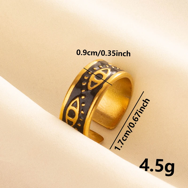 Balck Enamel Gold Plated Heart Fire Evil Eye Stainless Steel Ring Vintage Finger Jewelry Sun Moon Star Rings For Women Men Bague