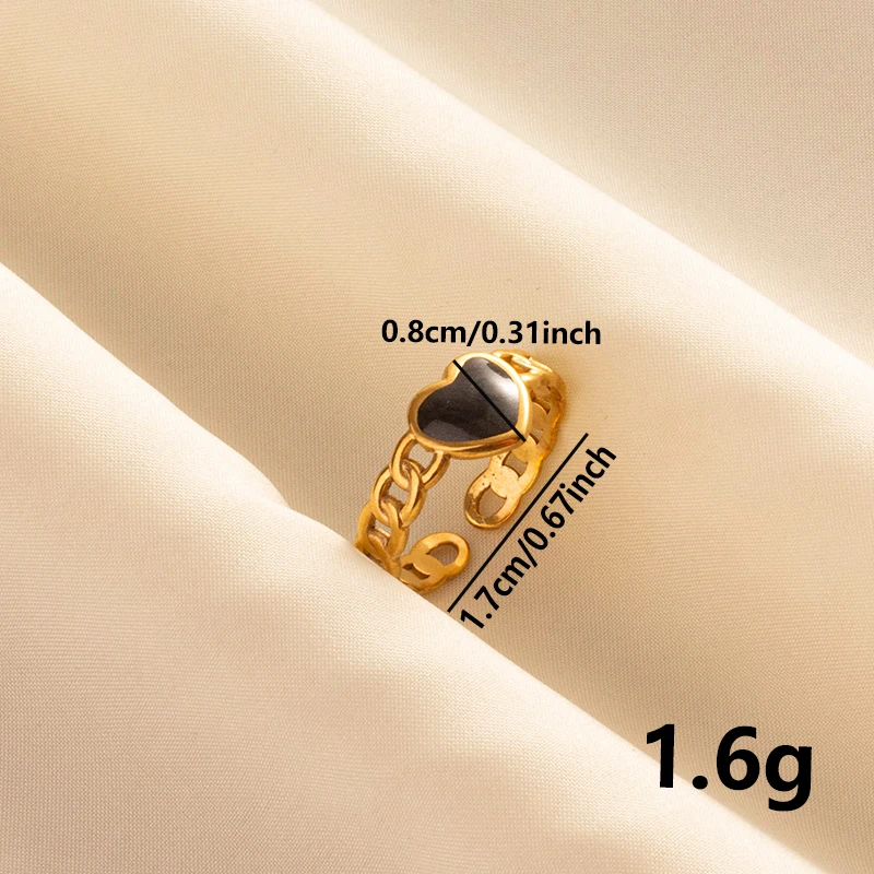Balck Enamel Gold Plated Heart Fire Evil Eye Stainless Steel Ring Vintage Finger Jewelry Sun Moon Star Rings For Women Men Bague