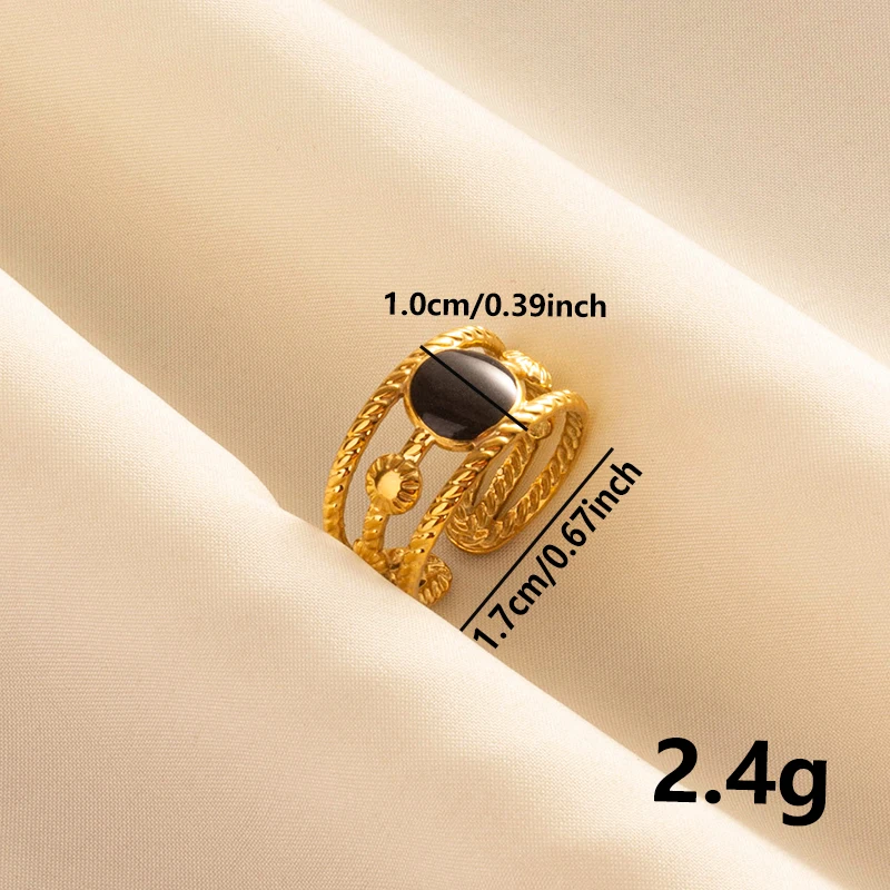 Balck Enamel Gold Plated Heart Fire Evil Eye Stainless Steel Ring Vintage Finger Jewelry Sun Moon Star Rings For Women Men Bague