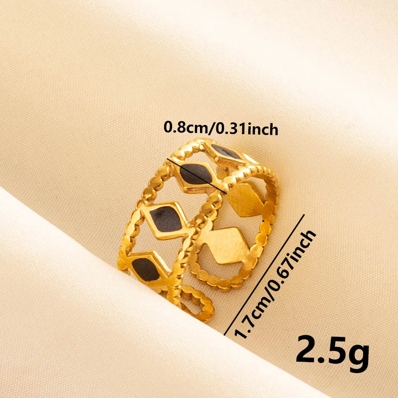 Balck Enamel Gold Plated Heart Fire Evil Eye Stainless Steel Ring Vintage Finger Jewelry Sun Moon Star Rings For Women Men Bague