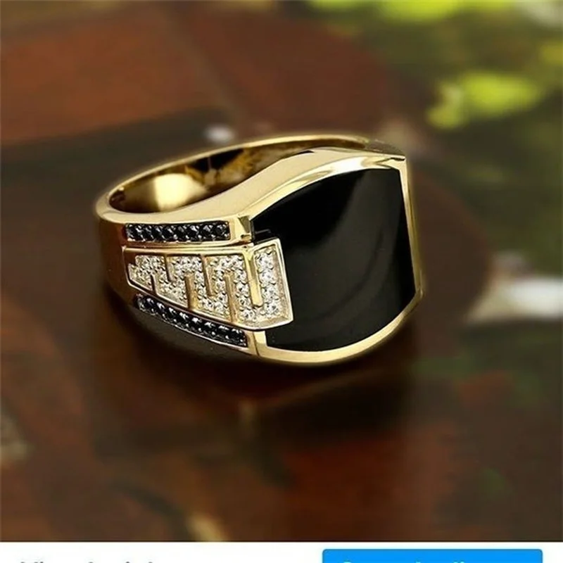 Classic Men’s Ring Fashion Metal Gold Color Inlaid Black Stone Zircon Punk Rings for Men Engagement Wedding Luxury Jewelry Classic Men's Ring Fashion Metal Gold Color Inlaid Black Stone Zircon Punk Rings for Men Engagement Wedding Luxury Jewelry