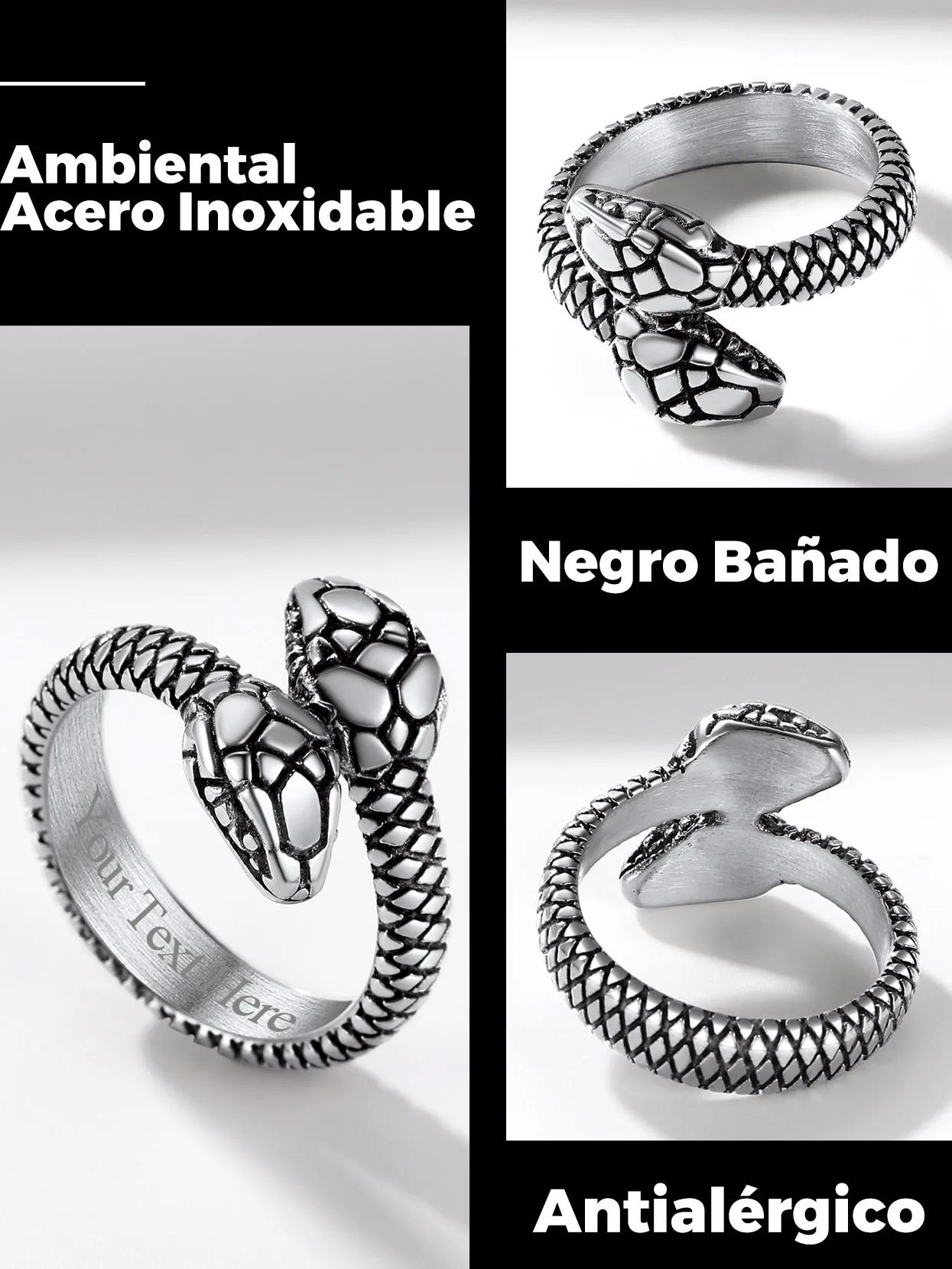 U7 Snake Rings for Man Woman 316L Stainless Steel Medusa Ouroboros Serpent Snake Bones Size 7-14 Gothic Ring Jewelry Gift Choice