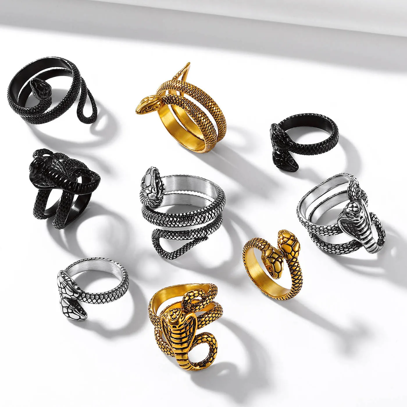 U7 Snake Rings for Man Woman 316L Stainless Steel Medusa Ouroboros Serpent Snake Bones Size 7-14 Gothic Ring Jewelry Gift Choice