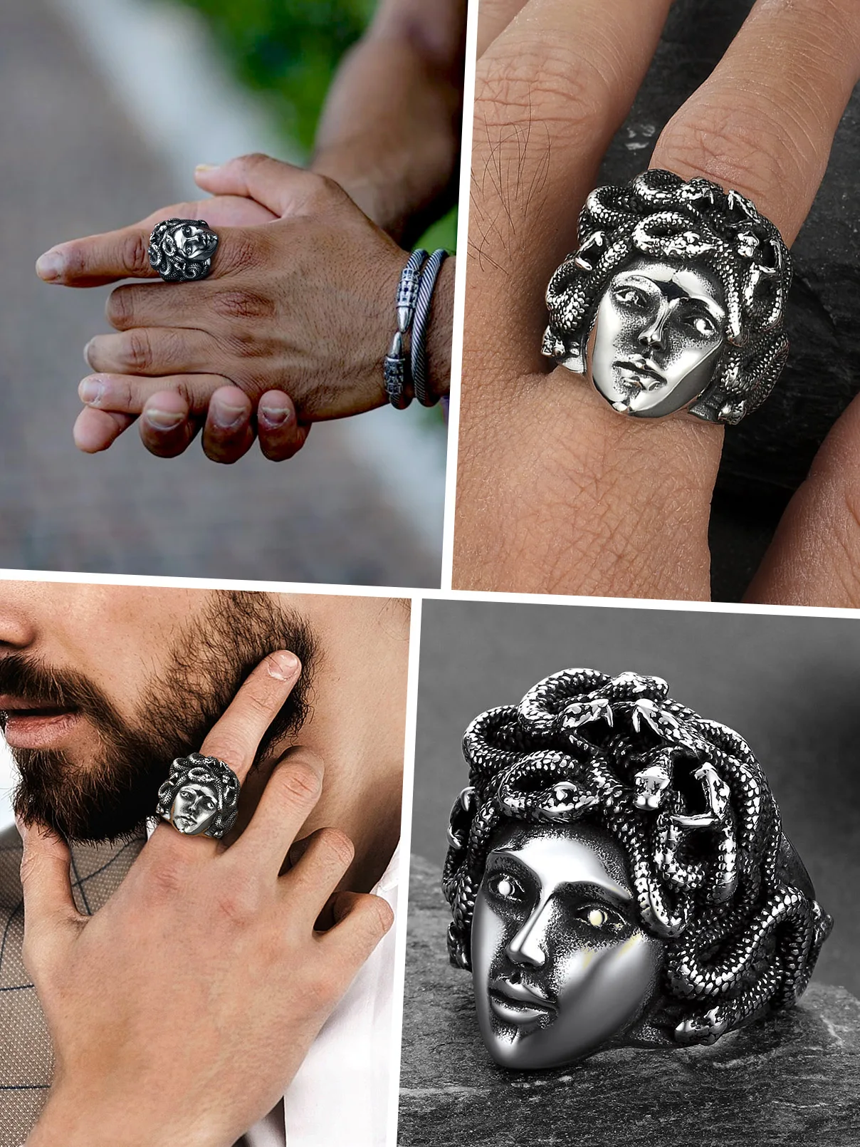U7 Snake Rings for Man Woman 316L Stainless Steel Medusa Ouroboros Serpent Snake Bones Size 7-14 Gothic Ring Jewelry Gift Choice