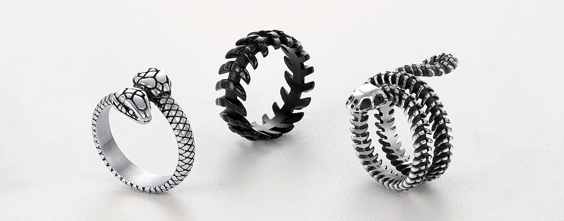 U7 Snake Rings for Man Woman 316L Stainless Steel Medusa Ouroboros Serpent Snake Bones Size 7-14 Gothic Ring Jewelry Gift Choice