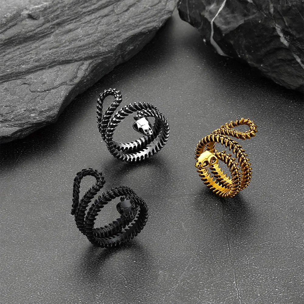 U7 Snake Rings for Man Woman 316L Stainless Steel Medusa Ouroboros Serpent Snake Bones Size 7-14 Gothic Ring Jewelry Gift Choice