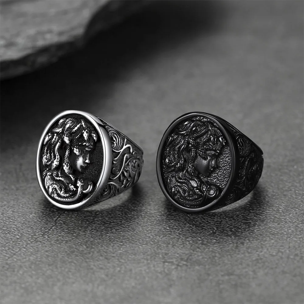 U7 Snake Rings for Man Woman 316L Stainless Steel Medusa Ouroboros Serpent Snake Bones Size 7-14 Gothic Ring Jewelry Gift Choice
