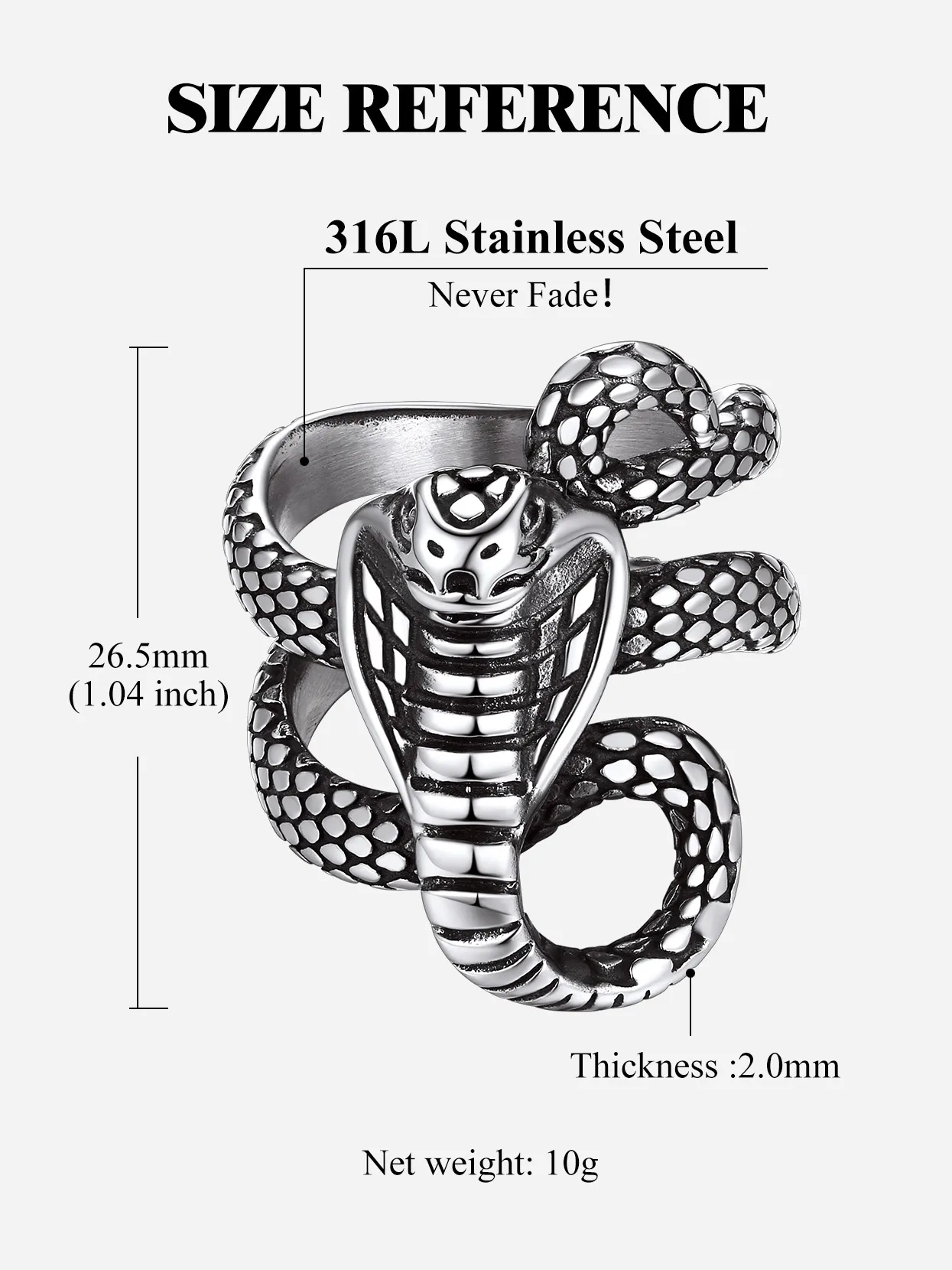 U7 Snake Rings for Man Woman 316L Stainless Steel Medusa Ouroboros Serpent Snake Bones Size 7-14 Gothic Ring Jewelry Gift Choice