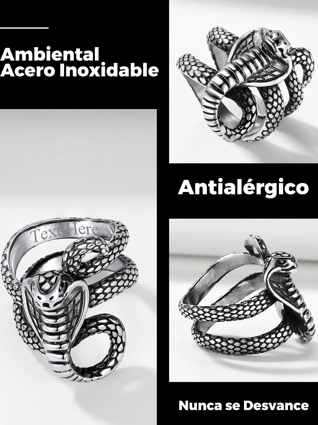 U7 Snake Rings for Man Woman 316L Stainless Steel Medusa Ouroboros Serpent Snake Bones Size 7-14 Gothic Ring Jewelry Gift Choice