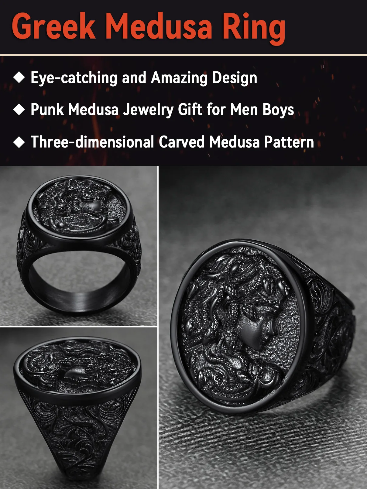 U7 Snake Rings for Man Woman 316L Stainless Steel Medusa Ouroboros Serpent Snake Bones Size 7-14 Gothic Ring Jewelry Gift Choice
