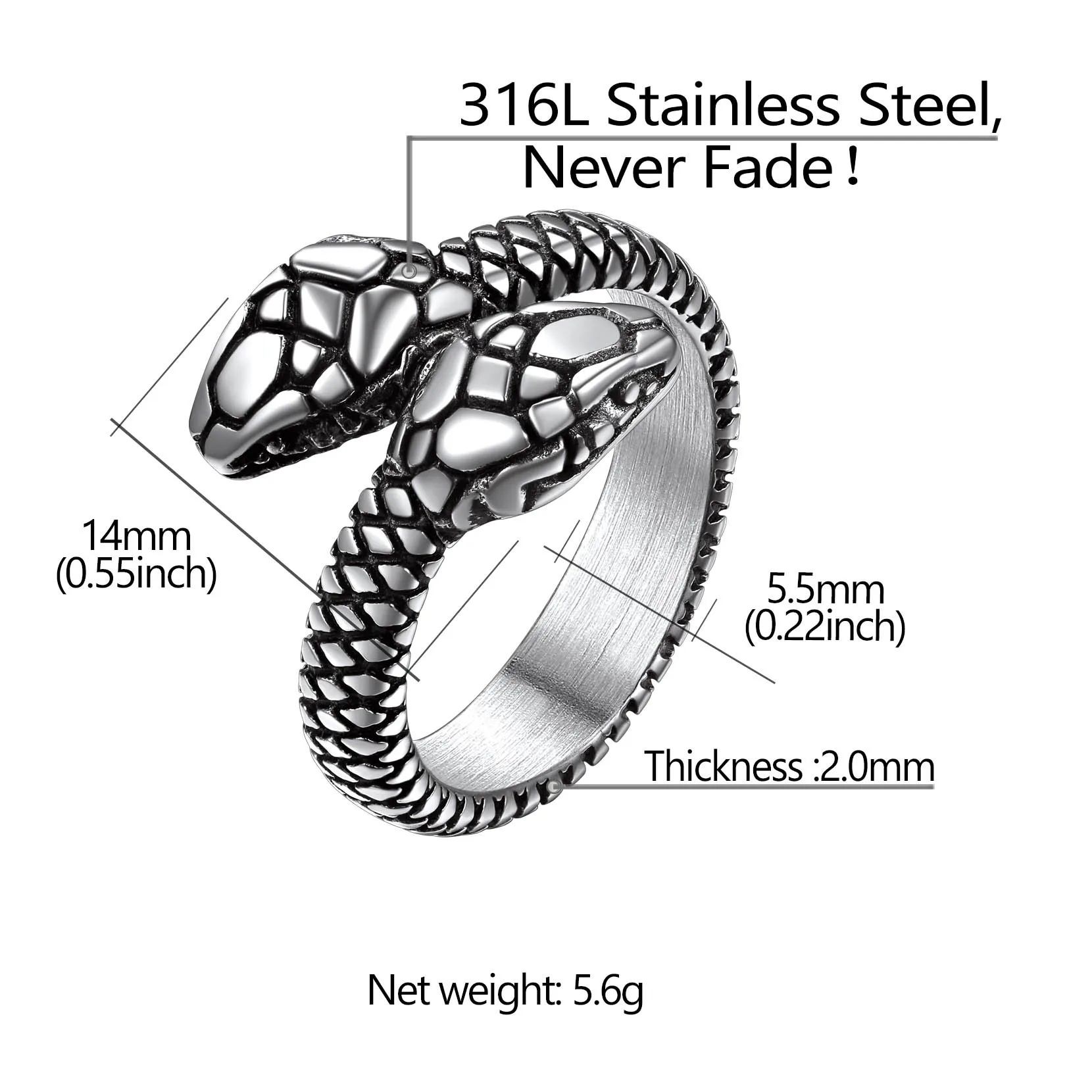 U7 Snake Rings for Man Woman 316L Stainless Steel Medusa Ouroboros Serpent Snake Bones Size 7-14 Gothic Ring Jewelry Gift Choice
