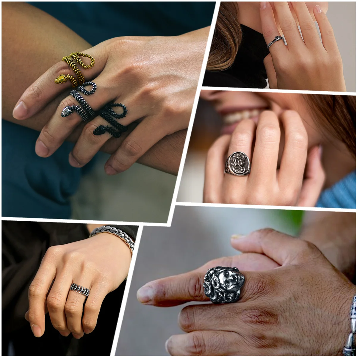 U7 Snake Rings for Man Woman 316L Stainless Steel Medusa Ouroboros Serpent Snake Bones Size 7-14 Gothic Ring Jewelry Gift Choice U7 Snake Rings for Man Woman 316L Stainless Steel Medusa Ouroboros Serpent Snake Bones Size 7-14 Gothic Ring Jewelry Gift Choice