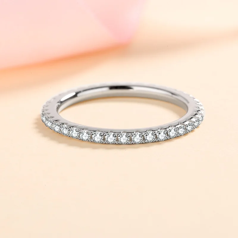 925 Sterling Silver Full 1.5mm Moissanite Ring Classics for Women Wedding Jewelry Engagement Imitation Diamond Fashion Gifts