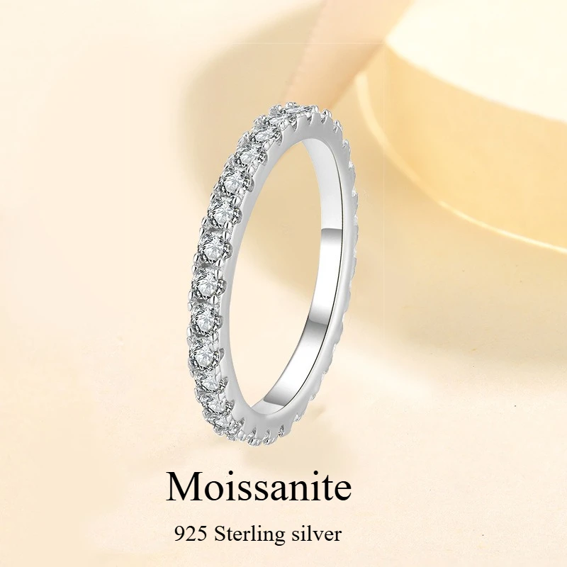 925 Sterling Silver Full 1.5mm Moissanite Ring Classics for Women Wedding Jewelry Engagement Imitation Diamond Fashion Gifts