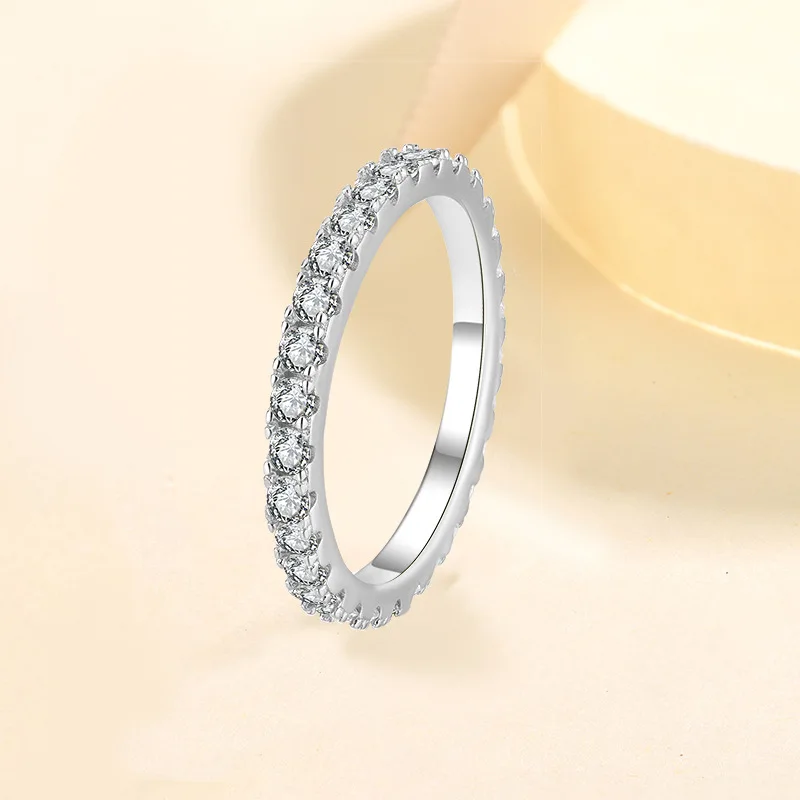 925 Sterling Silver Full 1.5mm Moissanite Ring Classics for Women Wedding Jewelry Engagement Imitation Diamond Fashion Gifts