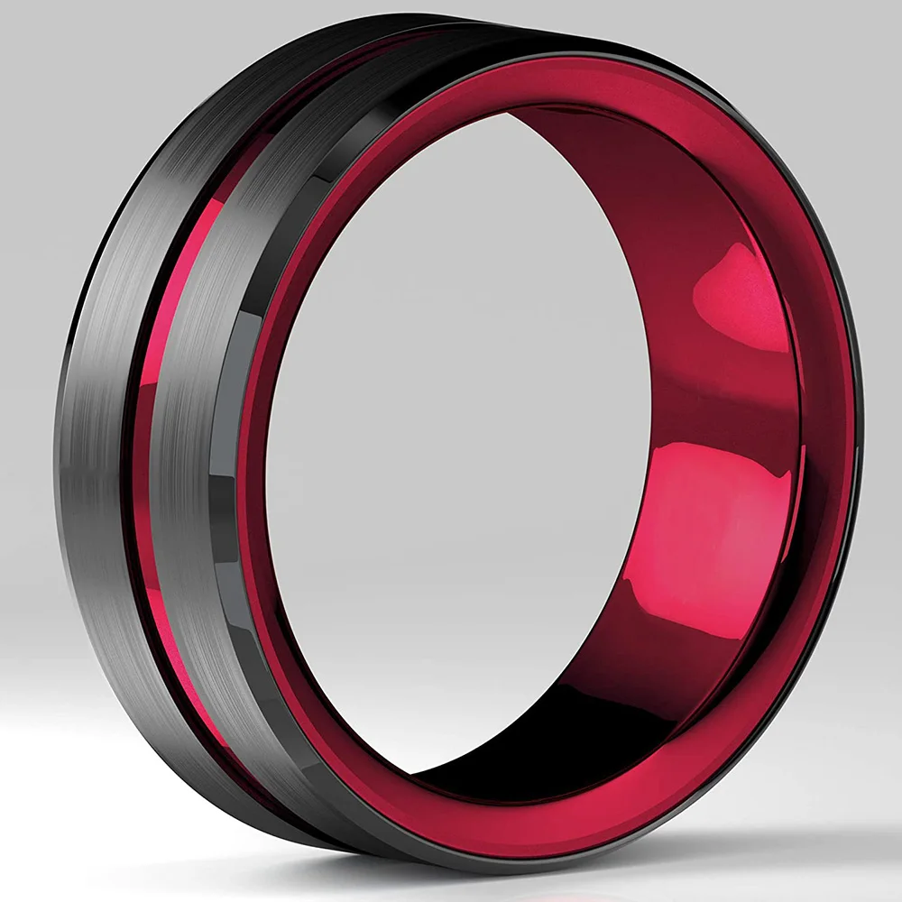 2023 Trendy Men's 8mm Black Titanium Wedding Band Rings Double Black Groove Beveled Edge Stainless Steel Engagement Ring For Men 2023 Trendy Men's 8mm Black Titanium Wedding Band Rings Double Black Groove Beveled Edge Stainless Steel Engagement Ring For Men