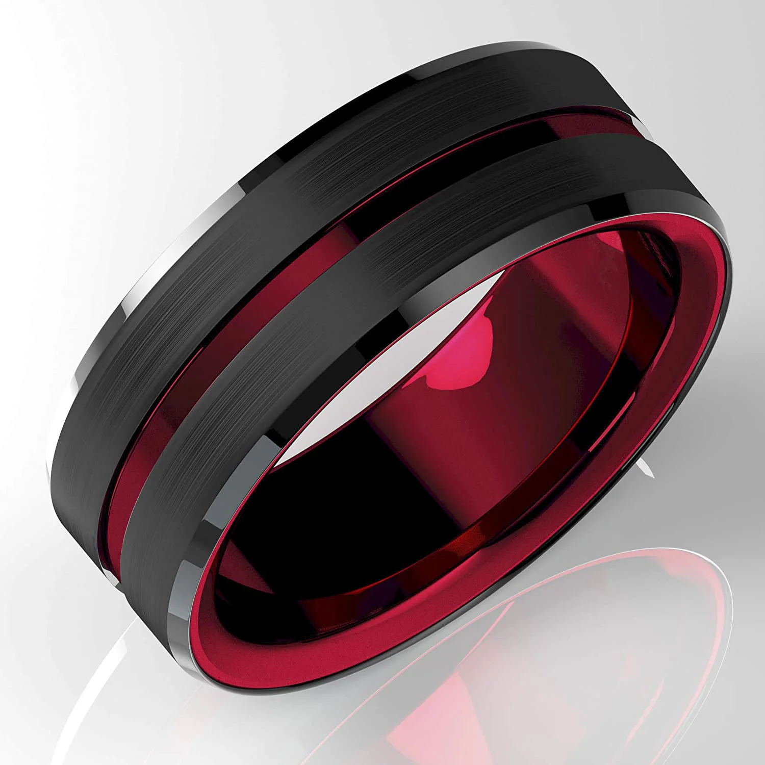 2023 Trendy Men's 8mm Black Titanium Wedding Band Rings Double Black Groove Beveled Edge Stainless Steel Engagement Ring For Men 2023 Trendy Men's 8mm Black Titanium Wedding Band Rings Double Black Groove Beveled Edge Stainless Steel Engagement Ring For Men
