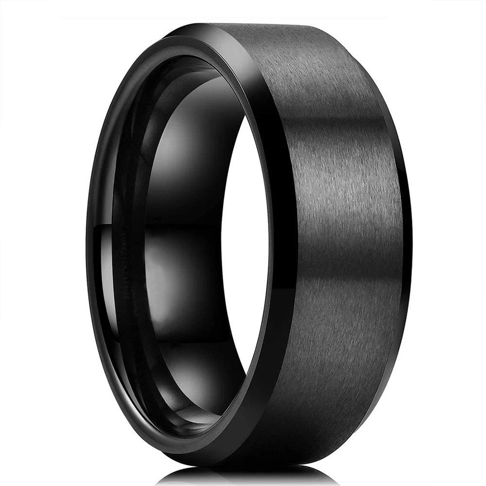 2023 Trendy Men’s 8mm Black Titanium Wedding Band Rings Double Black Groove Beveled Edge Stainless Steel Engagement Ring For Men 2023 Trendy Men's 8mm Black Titanium Wedding Band Rings Double Black Groove Beveled Edge Stainless Steel Engagement Ring For Men