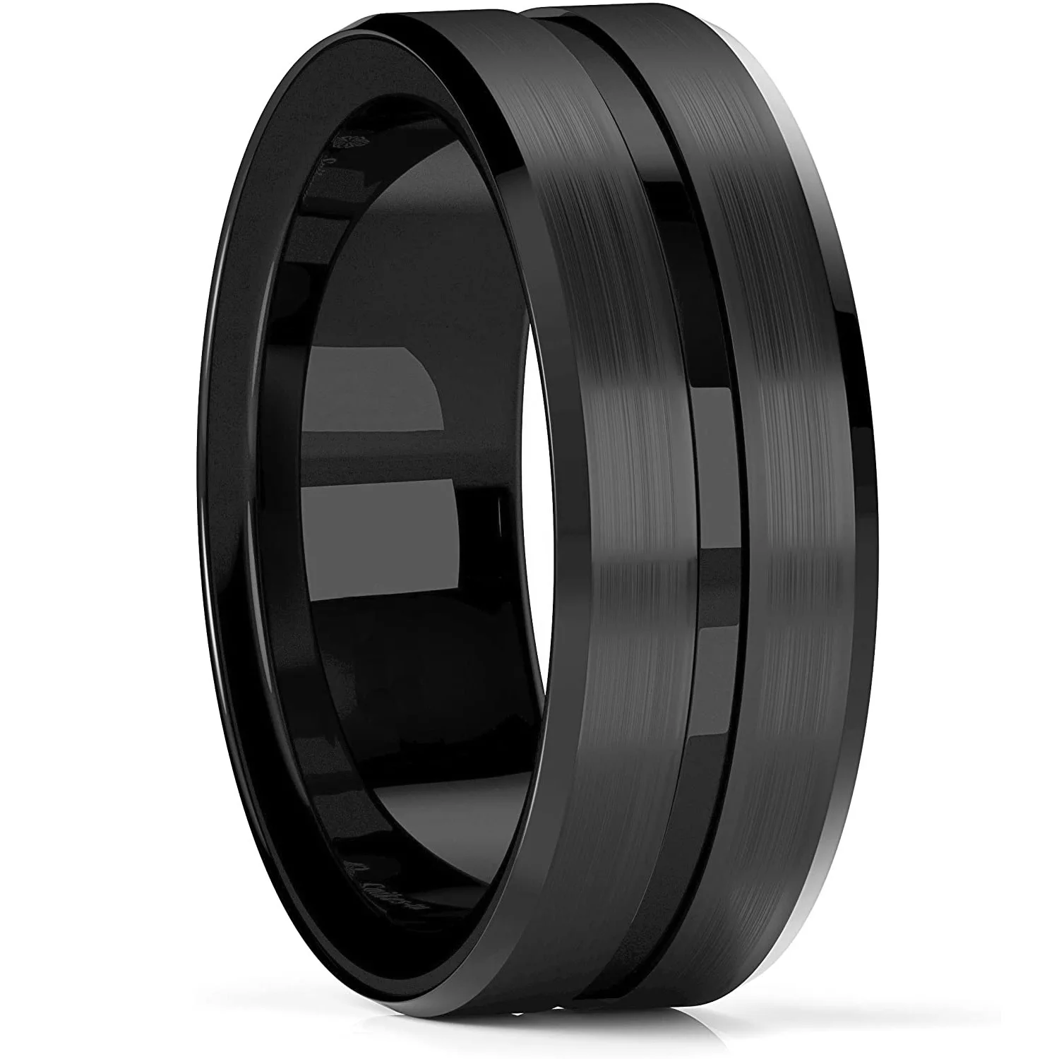 2023 Trendy Men's 8mm Black Titanium Wedding Band Rings Double Black Groove Beveled Edge Stainless Steel Engagement Ring For Men 2023 Trendy Men's 8mm Black Titanium Wedding Band Rings Double Black Groove Beveled Edge Stainless Steel Engagement Ring For Men