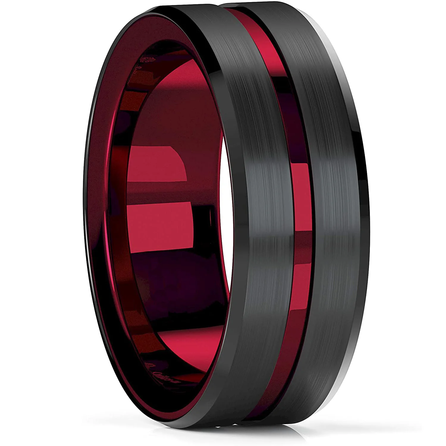 2023 Trendy Men's 8mm Black Titanium Wedding Band Rings Double Black Groove Beveled Edge Stainless Steel Engagement Ring For Men 2023 Trendy Men's 8mm Black Titanium Wedding Band Rings Double Black Groove Beveled Edge Stainless Steel Engagement Ring For Men