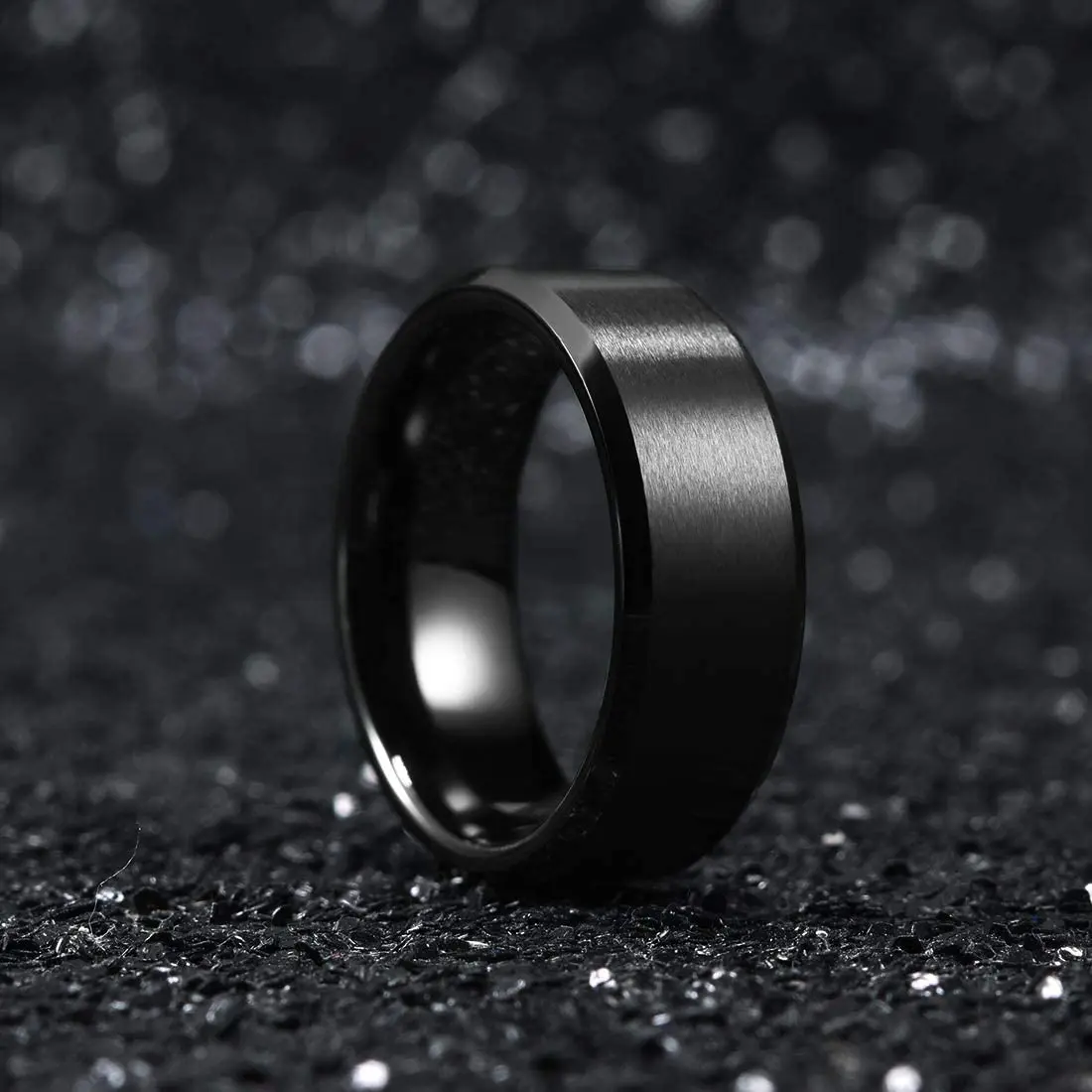 2023 Trendy Men's 8mm Black Titanium Wedding Band Rings Double Black Groove Beveled Edge Stainless Steel Engagement Ring For Men 2023 Trendy Men's 8mm Black Titanium Wedding Band Rings Double Black Groove Beveled Edge Stainless Steel Engagement Ring For Men