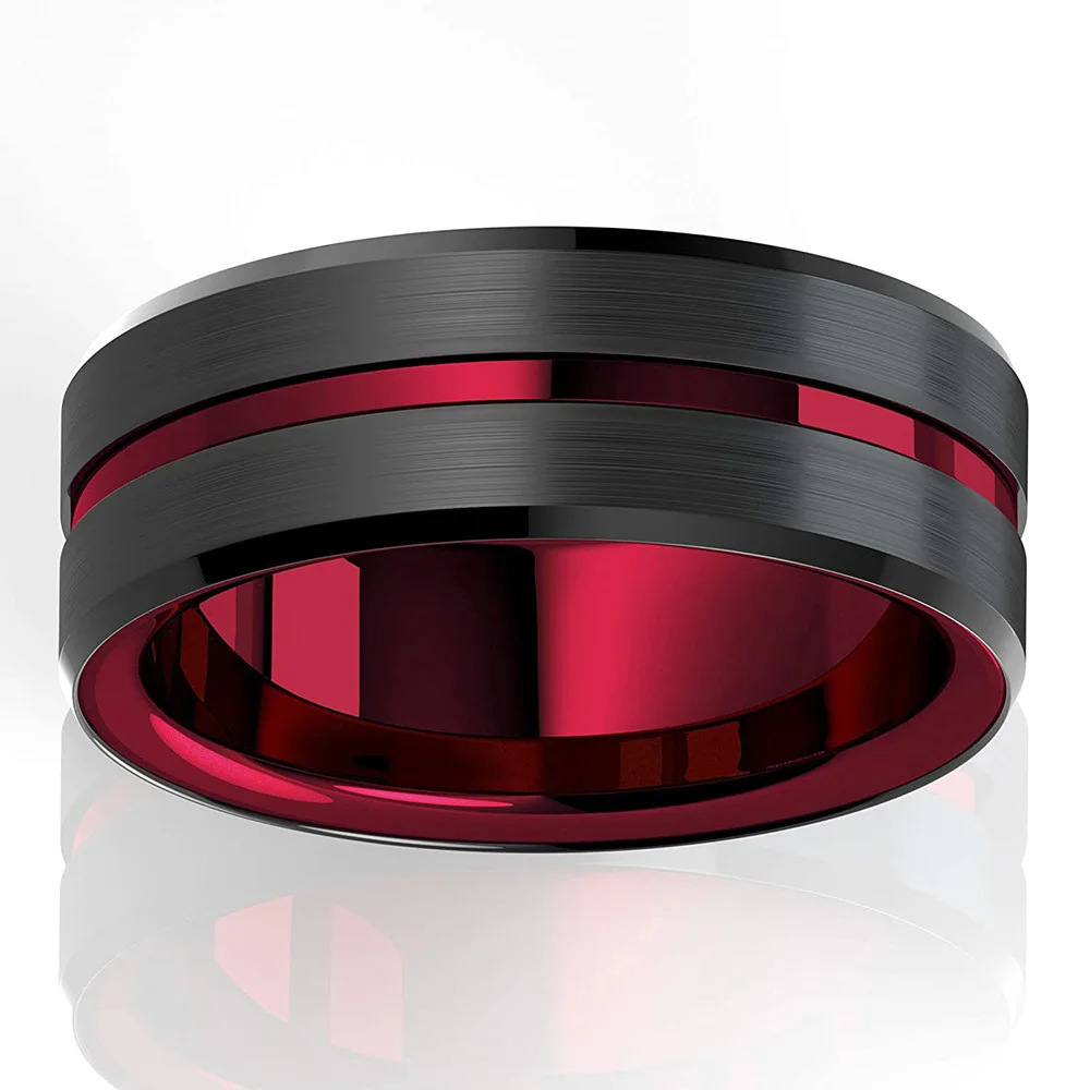 2023 Trendy Men's 8mm Black Titanium Wedding Band Rings Double Black Groove Beveled Edge Stainless Steel Engagement Ring For Men 2023 Trendy Men's 8mm Black Titanium Wedding Band Rings Double Black Groove Beveled Edge Stainless Steel Engagement Ring For Men