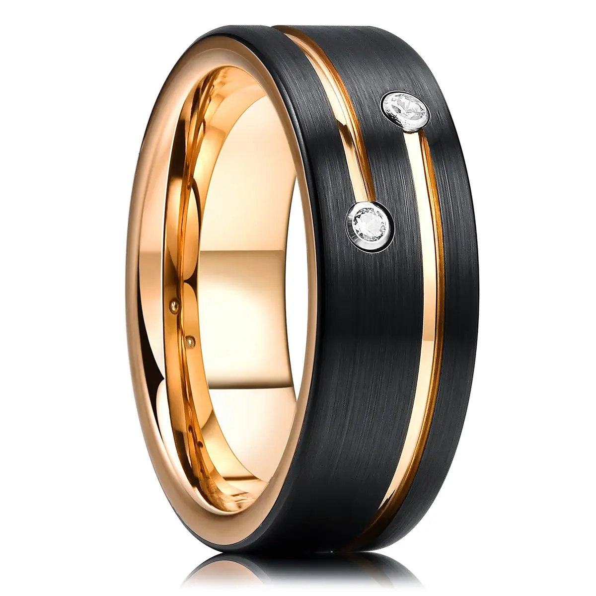 2023 Trendy Men's 8mm Black Titanium Wedding Band Rings Double Black Groove Beveled Edge Stainless Steel Engagement Ring For Men 2023 Trendy Men's 8mm Black Titanium Wedding Band Rings Double Black Groove Beveled Edge Stainless Steel Engagement Ring For Men