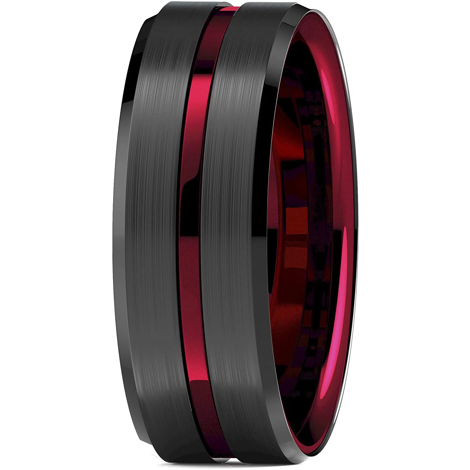 2023 Trendy Men's 8mm Black Titanium Wedding Band Rings Double Black Groove Beveled Edge Stainless Steel Engagement Ring For Men 2023 Trendy Men's 8mm Black Titanium Wedding Band Rings Double Black Groove Beveled Edge Stainless Steel Engagement Ring For Men
