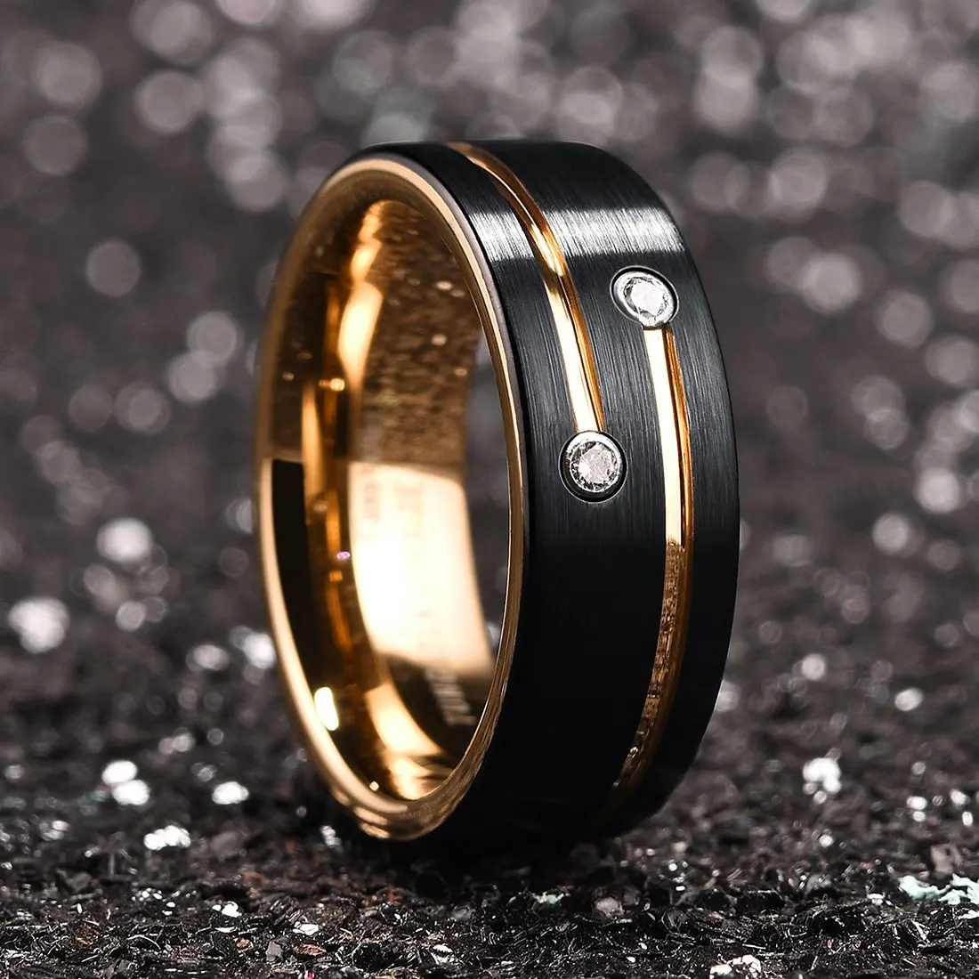 2023 Trendy Men's 8mm Black Titanium Wedding Band Rings Double Black Groove Beveled Edge Stainless Steel Engagement Ring For Men 2023 Trendy Men's 8mm Black Titanium Wedding Band Rings Double Black Groove Beveled Edge Stainless Steel Engagement Ring For Men