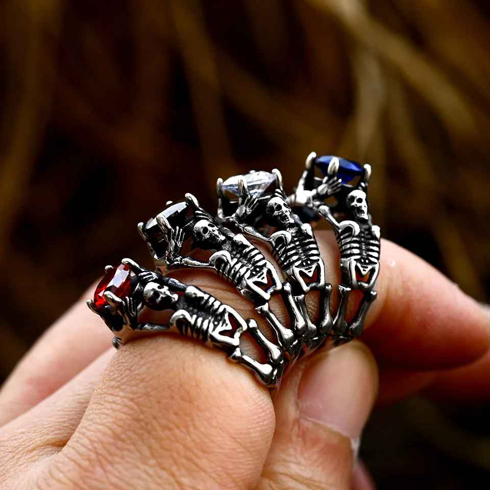 BEIER 316L stainless steel Simple men and women skull rings Fashion Inlaid Red/Blue/Black/white Stone jewelry BR8-907