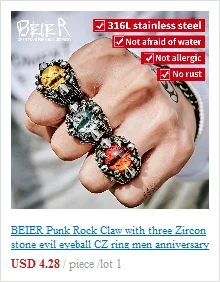 BEIER 316L stainless steel Simple men and women skull rings Fashion Inlaid Red/Blue/Black/white Stone jewelry BR8-907