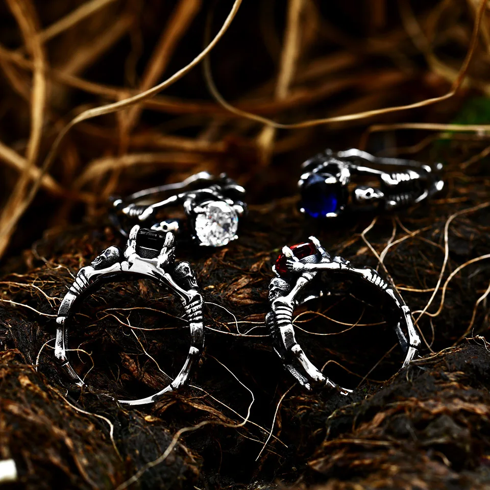 BEIER 316L stainless steel Simple men and women skull rings Fashion Inlaid Red/Blue/Black/white Stone jewelry BR8-907